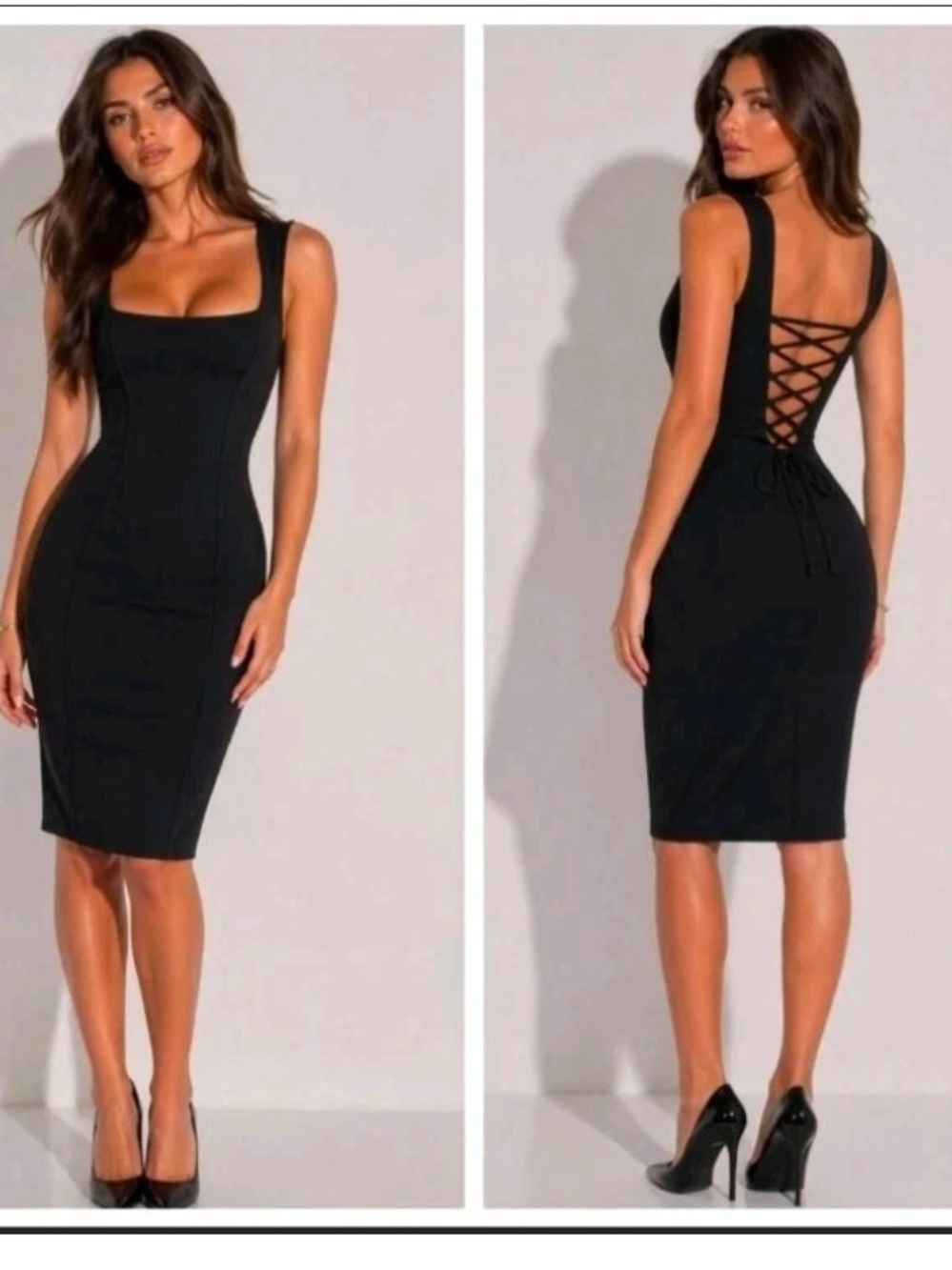 TA3 Squarey Neck MIDI Dress with Corset Back